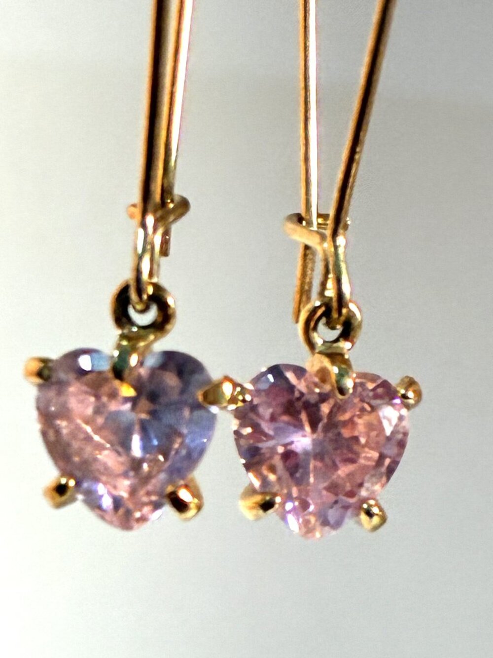 Cubic Zirconia Pink Heart Gold Tone Earrings